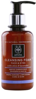 Apivita Cleansing Olive & Lavender mousse de limpeza para rosto e olhos
