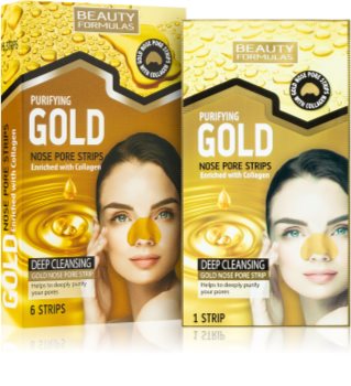 Beauty Formulas Gold καθαριστικό έμπλαστρο για φραγμένους πόρους στη μύτη με κολαγόνο