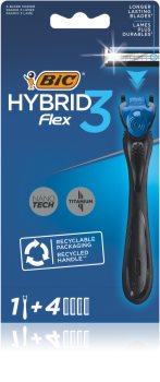 BIC FLEX3 Hybrid Barberkniv + erstatningshoveder + Ekstra blade 4 stk