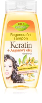 Bione Cosmetics Keratin Argan regeneruojamasis šampūnas plaukų blizgesiui ir švelnumui užtikrinti