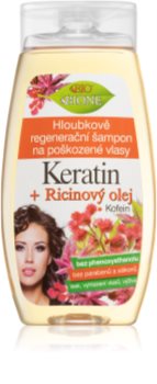 Bione Cosmetics Keratin + Ricinový olej gilaus poveikio regeneruojamasis šampūnas plaukams