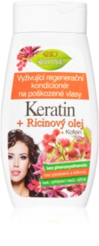 Bione Cosmetics Keratin + Ricinový olej regeneruojamasis kondicionierius silpniems ir pažeistiems plaukams