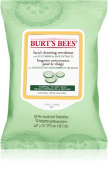 Burt’s Bees Cucumber & Sage καθαριστικά μαντηλάκια και ντεμακιγιάζ για κανονική έως ξηρή επιδερμίδα