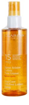 Clarins Sun Protection Spray bronzeador sem óleo adequado para atividades desportivas SPF 15