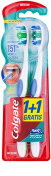 Colgate 360° Whole Mouth Clean brosses à dents medium 2 pcs