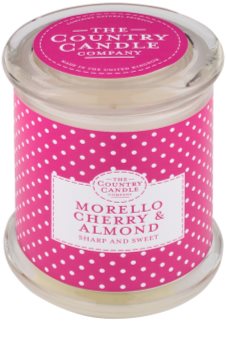 Country Candle Morello Cherry & Almond vela perfumada en vidrio, con tapa