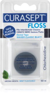 Curasept Dental Tape Waxed Classic Black woskowany pasek dentystyczny ze środkiem antybakteryjnym