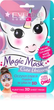 Eveline Cosmetics Magic Mask Cute Unicorn maschera in panno 3D per pulizia profonda