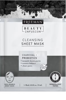 Freeman Beauty Infusion Charcoal + Probiotics Reinigende Tuchmaske mit Aktivkohle für alle Hauttypen