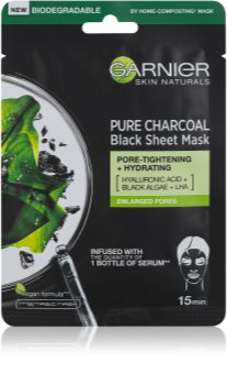 Garnier Skin Naturals Pure Charcoal mască textilă neagră, cu extract din alge marine