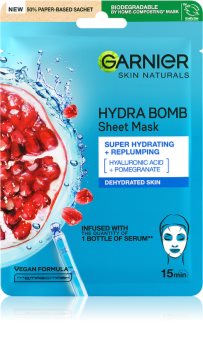 Garnier Skin Naturals Moisture+Aqua Bomb máscara têxtil perfeita para hidratação e preenchimento para rosto