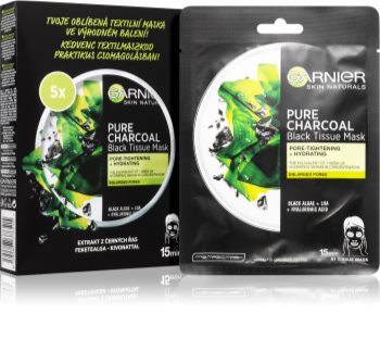 Garnier Skin Naturals Pure Charcoal комплект платнени маски 5 ks