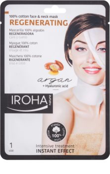 Iroha Regenerating Argan bawełniana maska na twarz i szyję z olejem arganowym i kwasem hialuronowym