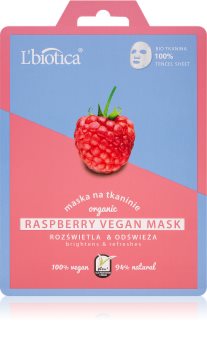 L’biotica Vegan Organic Raspberry sheet maska za blistav ten