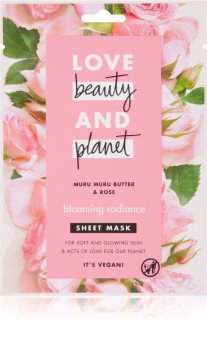 Love Beauty & Planet Blooming Radiance Muru Muru Butter & Rose plátýnková maska pro rozjasnění pleti