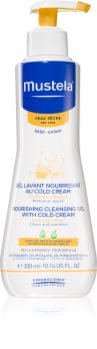 Mustela Bébé Dry Skin výživný čisticí gel s obsahem ochranného krému obnovující kožní bariéru pro děti od narození