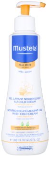 Mustela Bébé Dry Skin hranilni čistilni gel z vsebnostjo zaščitne kreme za obnovo kožne bariere za otroke od rojstva