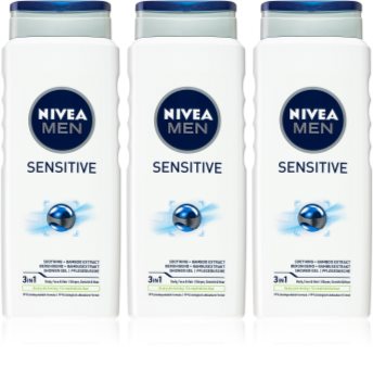 Nivea Men Sensitive гель для душа для мужчин 3 x 500 ml (выгодная упаковка)