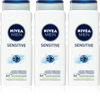 Nivea Men Sensitive Vartalopesu Miehille 3 x 500 ml (Talouspakkaus)