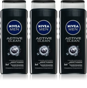 Nivea Men Active Clean гель для душа для мужчин 3 x 500 ml (выгодная упаковка)