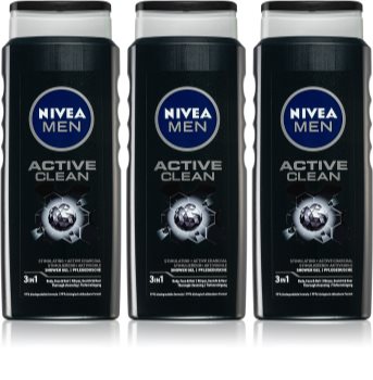 Nivea Men Active Clean gel de douche pour homme 3 x 500 ml (conditionnement avantageux)