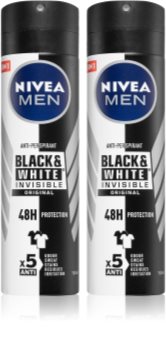 Nivea Men Black & White Invisible Original Antiperspiranttisuihke 2 x 150 ml (Talouspakkaus) Miehille