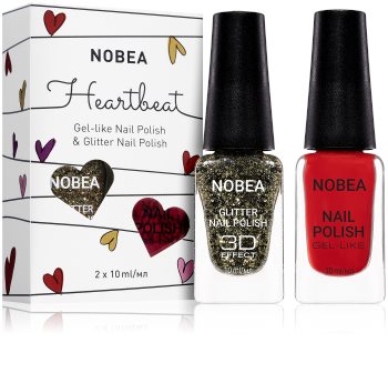 NOBEA Heartbeat set de lacuri de unghii colorate și strălucitoare Festive Red culoare