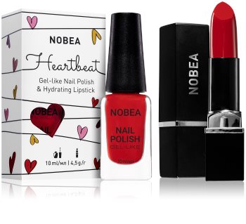 NOBEA Heartbeat комплект лак за нокти и хидратиращо червило Festive Red цвят