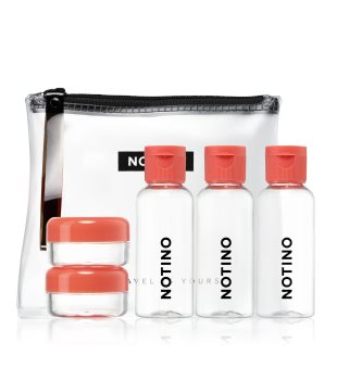 Notino Travel reisset met 5 lege flesjes en potjes in een tasje CORAL