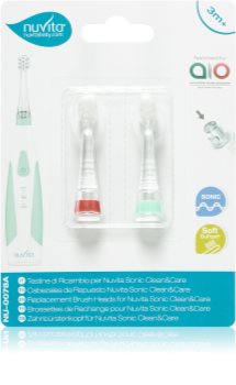 Nuvita Sonic Clean&Care Replacement Brush Heads baterijomis valdomo garsinio dantų šepetėlio pakaitinės galvutės kūdikiams