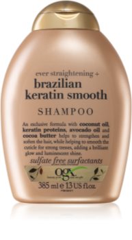 OGX Brazilian Keratin Smooth glättendes Shampoo für glänzendes und geschmeidiges Haar