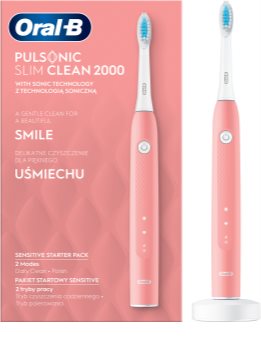 Cepillo de dientes eléctrico sónico con temporizador color marrón y rosa Oral-B Pulsonic Slim Clean 2000 2 modos de cepillado para el cuidado dental y las encías saludables 