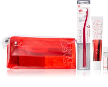 Swissdent Emergency Kit Red dantų priežiūros priemonių rinkinys (švelnaus dantų balinimo procedūroms ir emalio apsaugai)