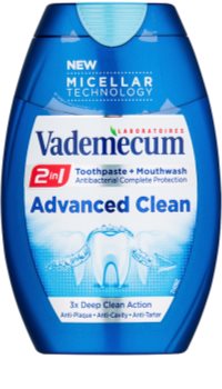 Vademecum Advanced Clean Pro Micellar Technology pasta de dentes e elixir 2 em 1 para proteção completa de dentes