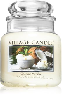 Village Candle Coconut Vanilla illatos gyertya  (Glass Lid)