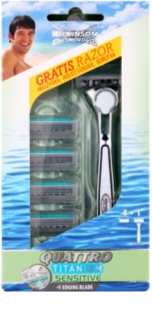 Wilkinson Sword Quattro Titanium Sensitive Partakone + Varaterät 4 kpl