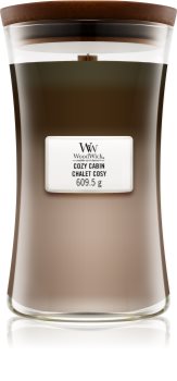Woodwick Trilogy Cozy Cabin αρωματικό κερί με ξύλινο φιτίλι