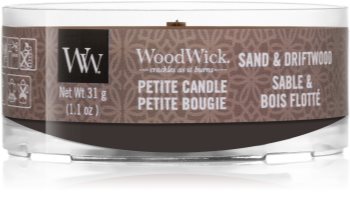 Woodwick Sand & Driftwood votiefkaarsen met een houten lont