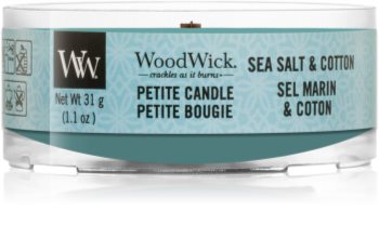 Woodwick Sea Salt & Cotton вотивна свічка з дерев'яним гнітом