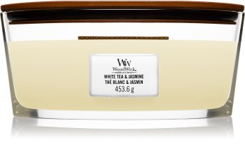 Woodwick White Tea & Jasmine vonná sviečka s dreveným knotom (hearthwick)