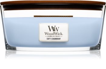 Woodwick Soft Chambray vela perfumada com pavio de madeira (hearthwick)