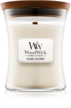 Woodwick Island Coconut świeczka zapachowa  z drewnianym knotem