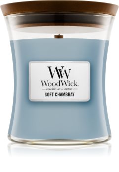 Woodwick Soft Chambray ароматна свещ с дървен фитил