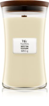 Woodwick White Teak Duftkerze mit Holzdocht