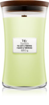 Woodwick Fig Leaf & Tuberose lumânare parfumată cu fitil din lemn