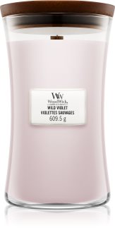 Woodwick Wild Violet mirisna svijeća s drvenim fitiljem
