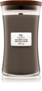 Woodwick Black Amber & Citrus dišeča sveča velika