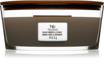 Woodwick Black Amber & Citrus vonná svíčka s dřevěným knotem (hearthwick)