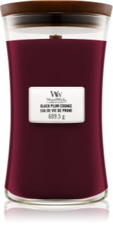 Woodwick Black Plum ароматна свещ с дървен фитил