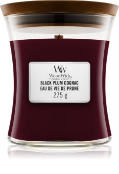 Woodwick Black Plum ароматна свещ с дървен фитил